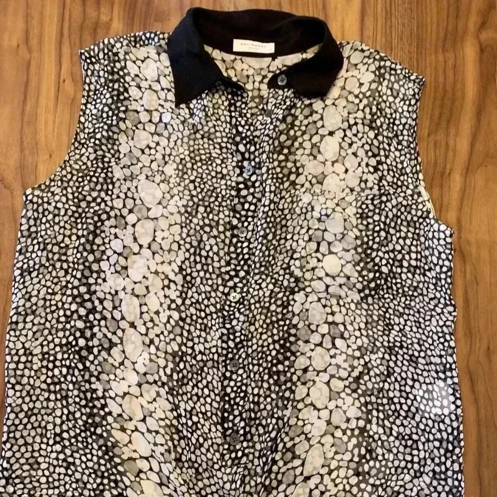 Equipment Womens Black & White Polka Dot Silk S